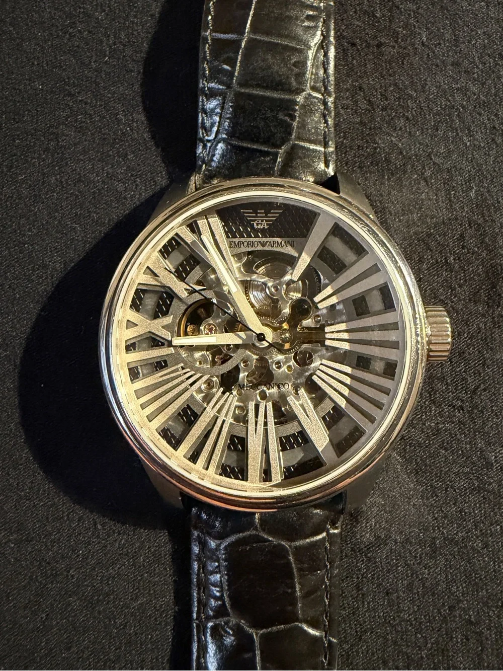 Emporio Armani AR4629 Automatic Skeleton Men’s Watch Black Leather Runs Great